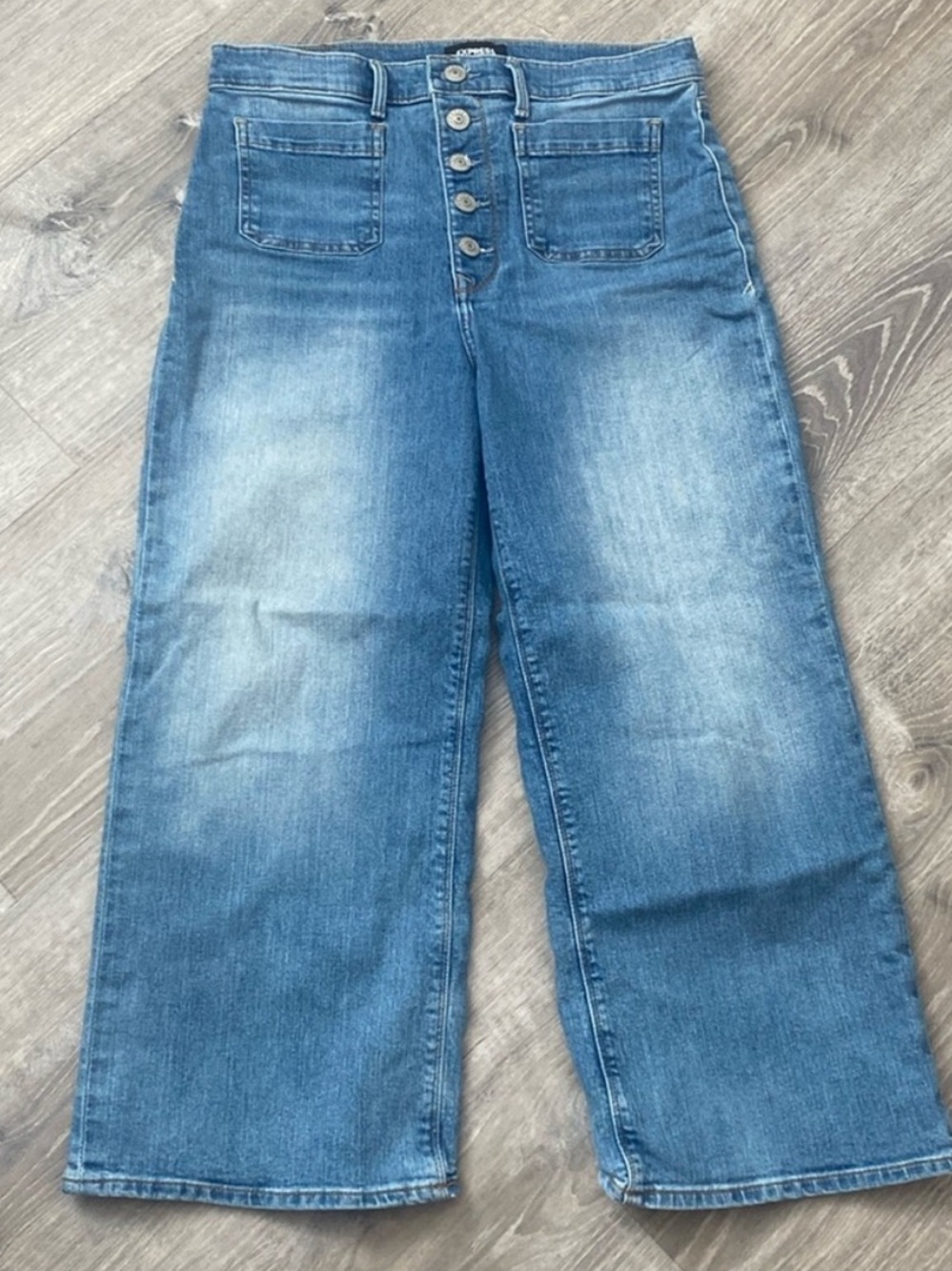 Express Medium Blue Wide Leg Button-Front Jeans